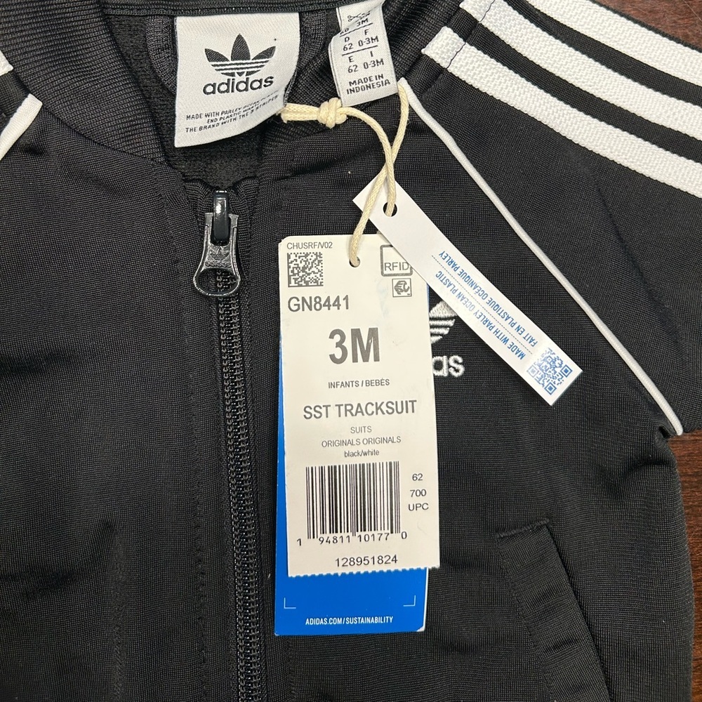 adidas Black Kids Jacket with White Stripes - Picture 3 of 4